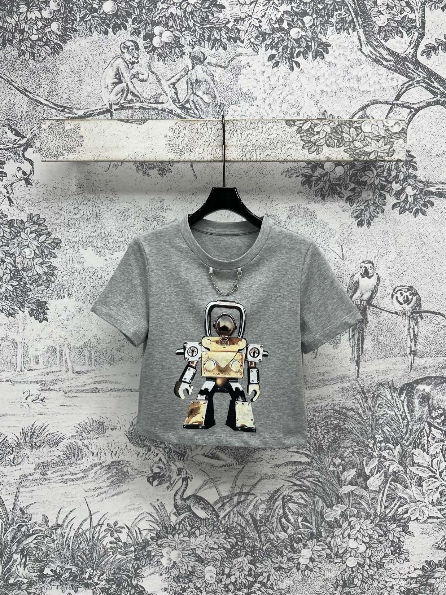 LV 25 Robot On The Chest T-Shirt Grey Cotton