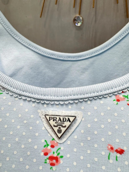 Prada 2026 Floral Print Vest Light Blue Cotton