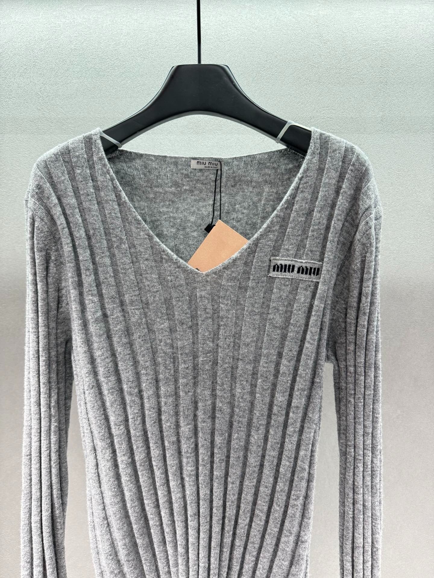Miumiu 2026 V-neck Sweater Grey Wool Cashmere