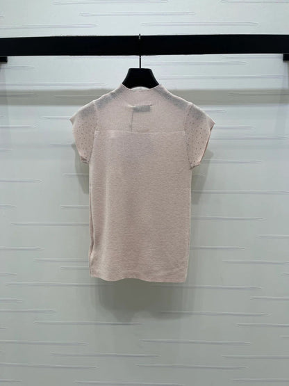 Miumiu 2026 Crew Neck Sheer Knit Short-sleeved Top 352770