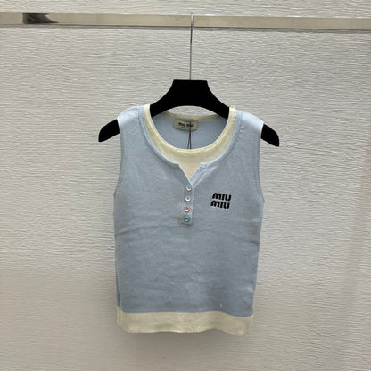 Miumiu 2026 Tank Top Blue and Gray Cotton