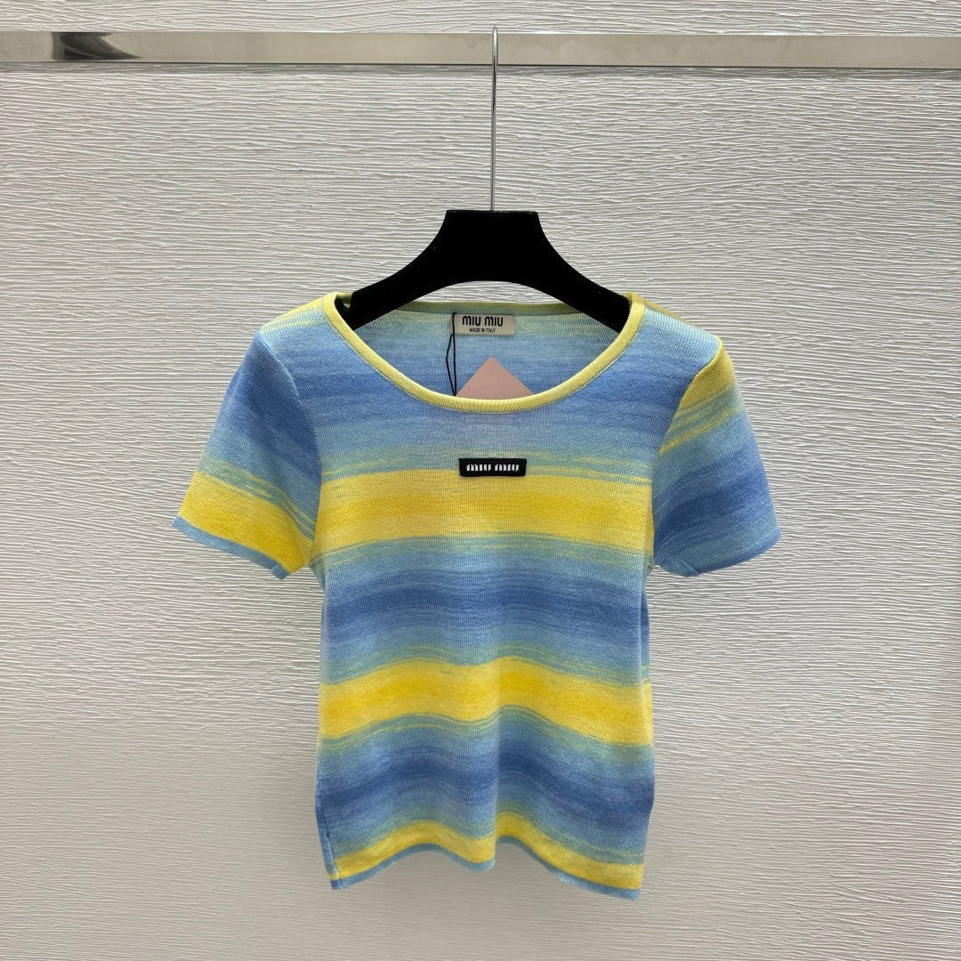 Miumiu 2026 Striped Shirt Yellow Blue and Gray Wool