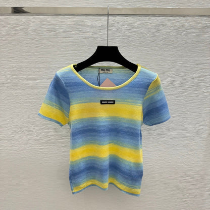 Miumiu 2026 Striped Shirt Yellow Blue and Gray Wool