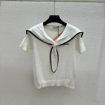 Miu Miu 2026 Sailor-style Knit Top With Tie Detail