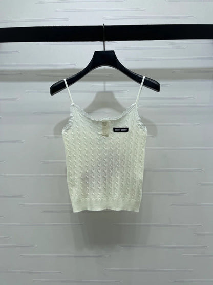 Miumiu 2026 Lace-Trimmed Knit Camisole Wool