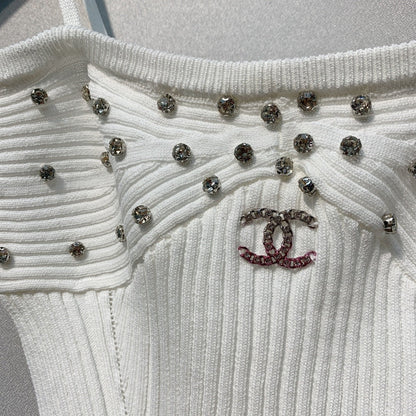 Chanel 2026 Knit Camisole White and Black Polyester Viscose