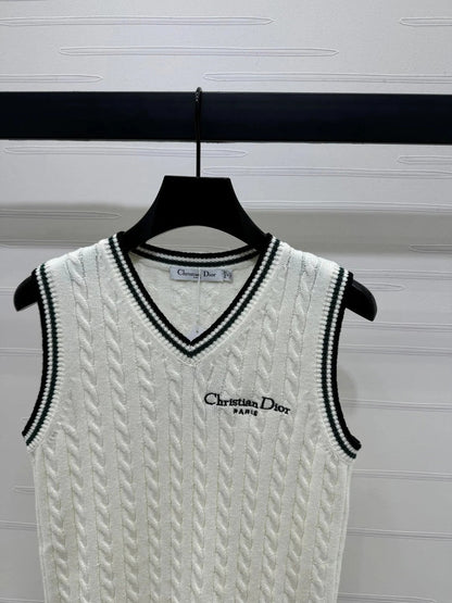DIOR KNITTED V-NECK SLEEVELESS VEST WHITE 274923