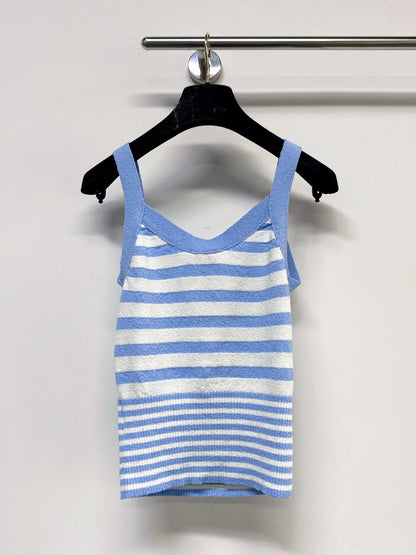 Chanel 2026 Striped Vest Blue And White Wool