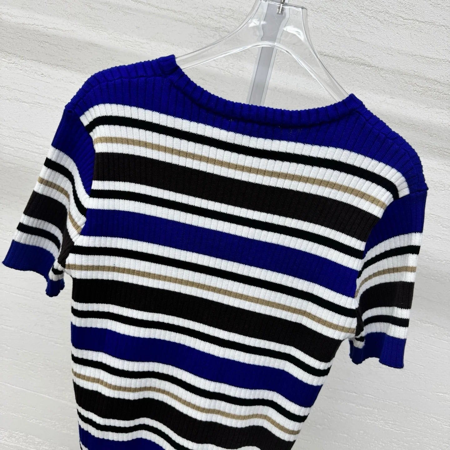 Miumiu 2026 Striped T-shirt Blue White Brown Wool Cashmere 356974