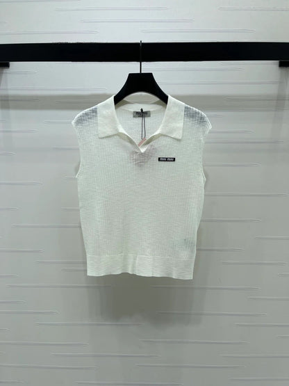 Miumiu 2026 Sleeveless Shirt White Gray Blue Pink Wool
