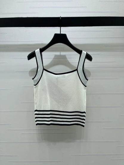 Miumiu 2026 Knitted Striped Camisole Cream and White Wool Cashmere 356492