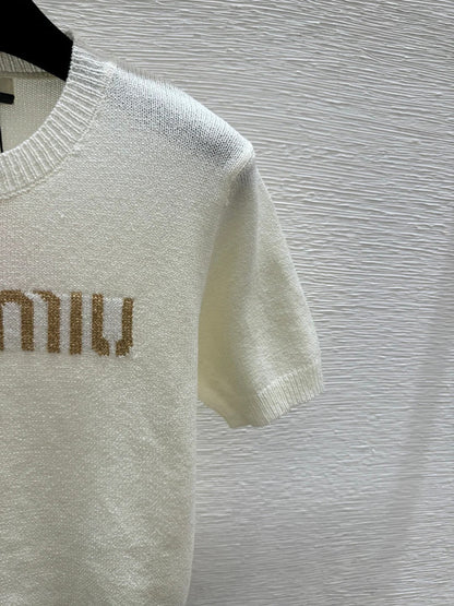 Miu Miu 2026 Short-sleeved Top White Gray Black Tencel Cotton 14171