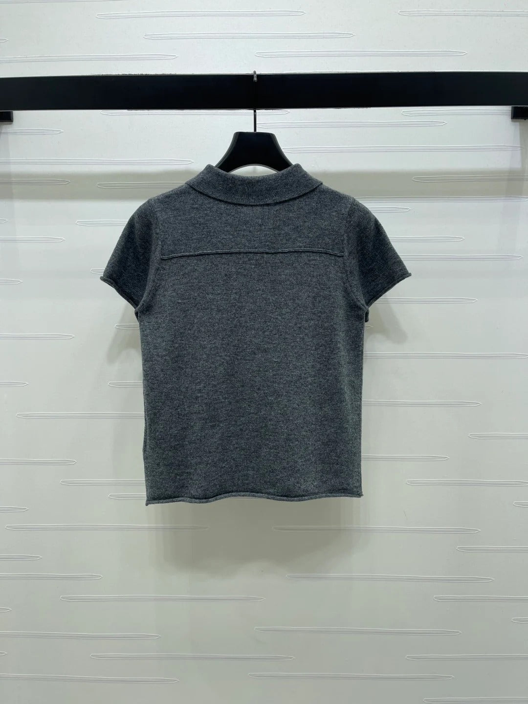 Miumiu 2026 Collared Knit Short-sleeved Sweater Cream and Gray Cashmere