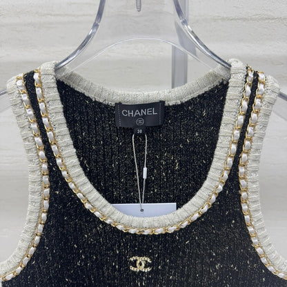 Chanel 2026 Sleeveless Knit Top Black Wool Cashmere 356943
