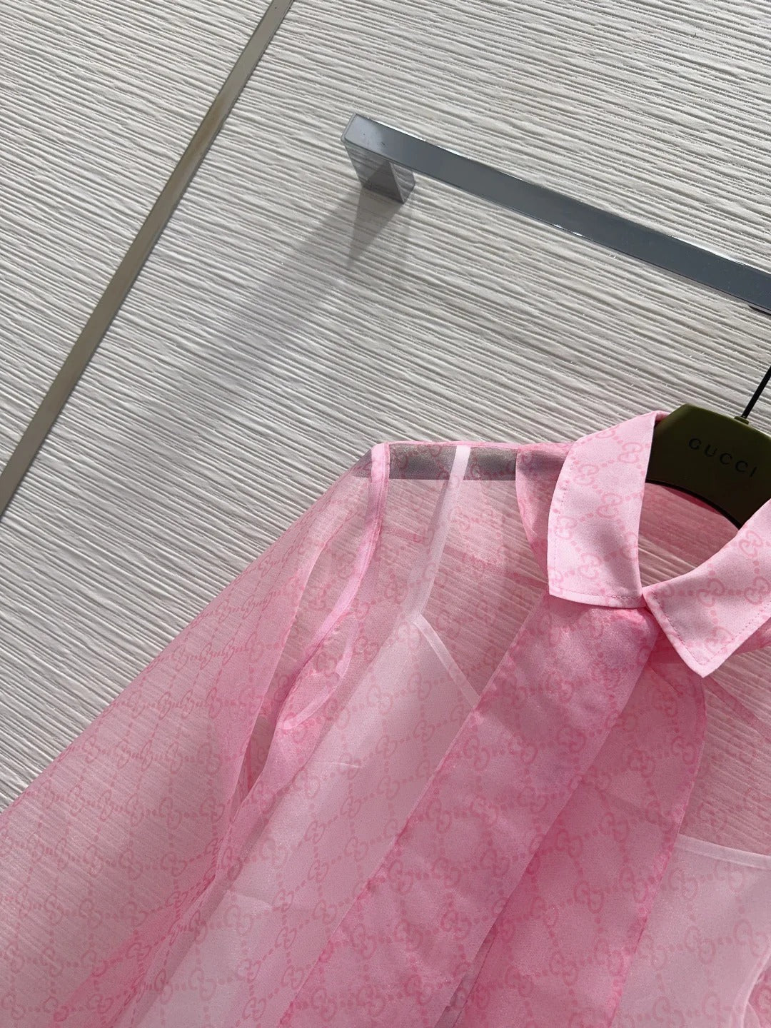 Gucci 2026 GG Tie-neck Printed Chiffon Shirt Pink Polyester 131877