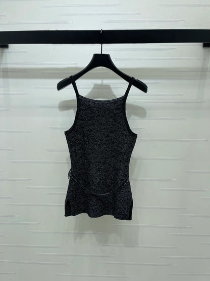 Miumiu 2026 Knit Top With Crystal Details And Belted Waist Wool