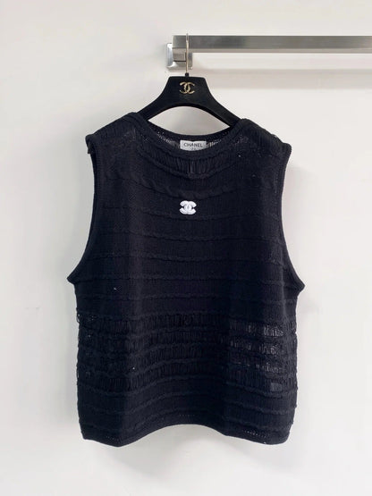 Chanel 2026 Hollow-Out Vest Black and Gray Viscose Nylon