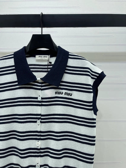 Miumiu 2026 Striped Collared Knit Vest Wool Cashmere 352445