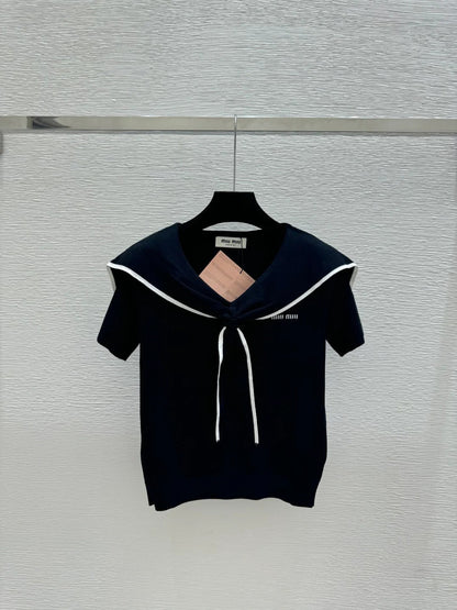 Miu Miu 2026 Sailor-style Knit Top With Tie Detail