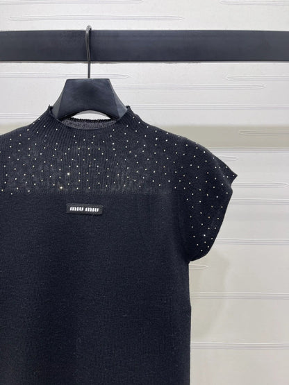 Miumiu 2026 Crew Neck Sheer Knit Short-sleeved Top 352770
