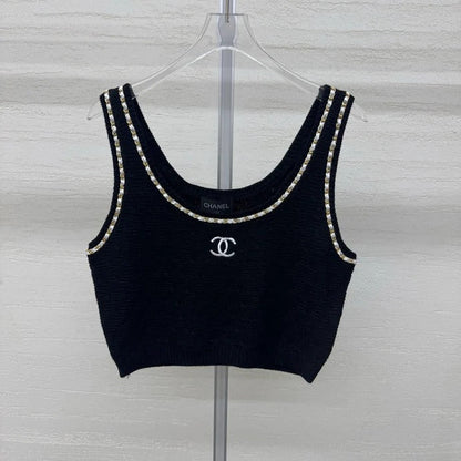 Chanel 2026 Sleeveless Knit Top Cream and Black Wool 356946