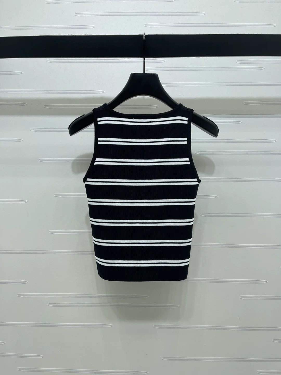 Miumiu 2026 Crew Neck Striped Knit Vest Black and White Wool 352631