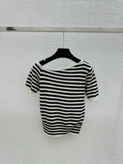 Miumiu 2026 Striped Knit Short-Sleeve Blue and Black Wool Polyester 132745