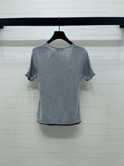 Miumiu 2026 Square Neck Knit Short-Sleeve Top Wool Cashmere 355575