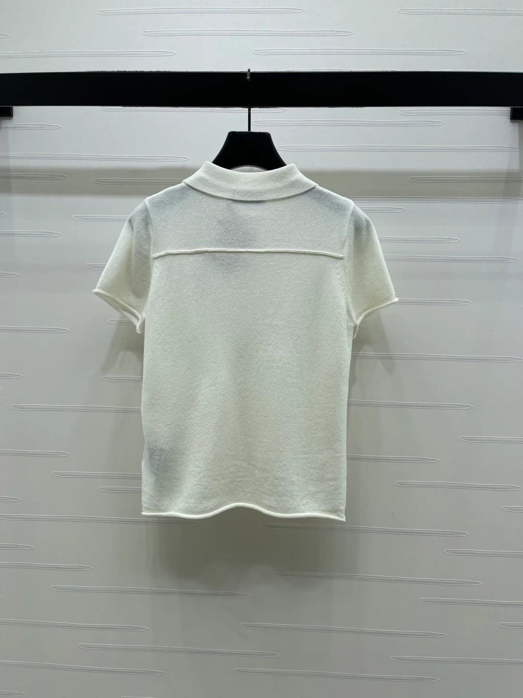 Miumiu 2026 Collared Knit Short-sleeved Sweater Cream and Gray Cashmere