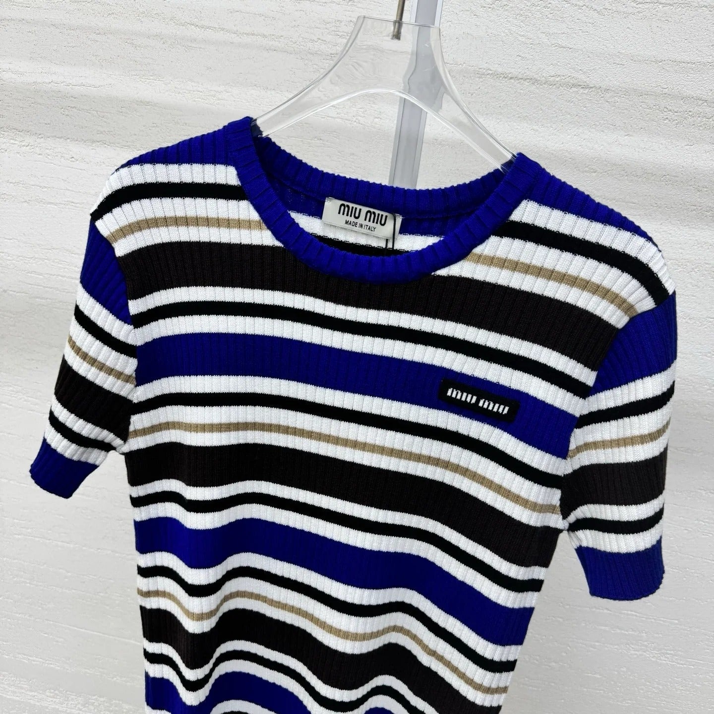 Miumiu 2026 Striped T-shirt Blue White Brown Wool Cashmere 356974
