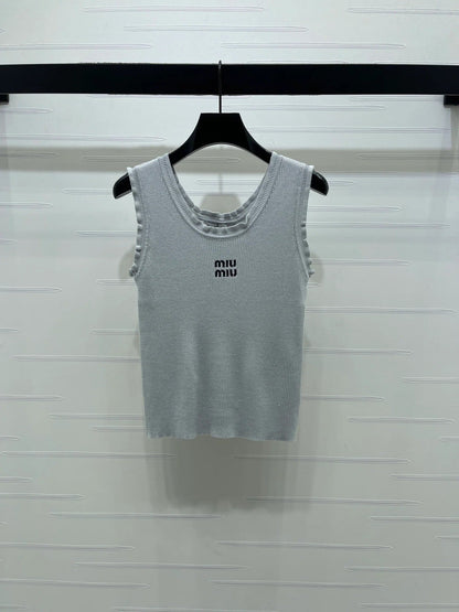 Miumiu 2026 Lace-trimmed Camisole Knit Vest Wool Tencel