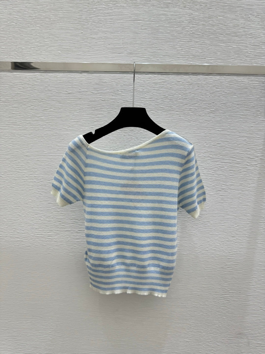 Miumiu 2026 Striped Knit Short-Sleeve Blue and Black Wool Polyester 132745