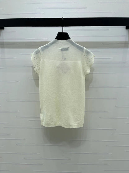Miumiu 2026 Crew Neck Sheer Knit Short-sleeved Top 352770