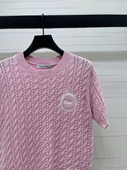 Dior 2026 Crew Neck Cable Knit Short-Sleeve T-Shirt Wool