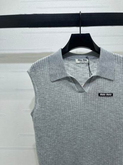 Miumiu 2026 Sleeveless Shirt White Gray Blue Pink Wool