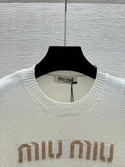 Miu Miu 2026 Short-sleeved Top White Gray Black Tencel Cotton 14171