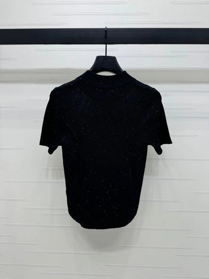 PRADA MOCK NECK SHORT-SLEEVE KNIT TOP BLACK 274816