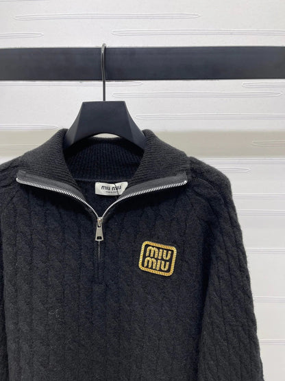 MIUMIU HALF-ZIP KNITTED PULLOVER WITH COLLAR STYLE 486
