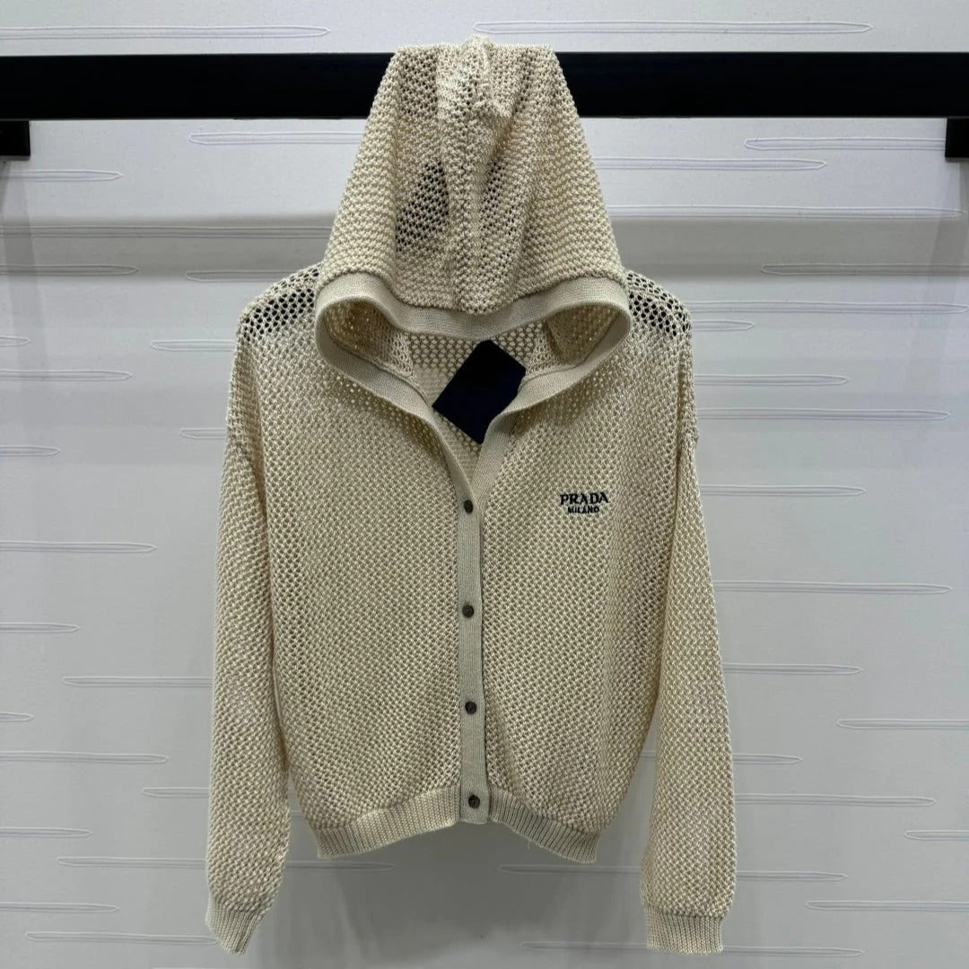 PRADA LACE-KNIT LONG-SLEEVE HOODIE 274830