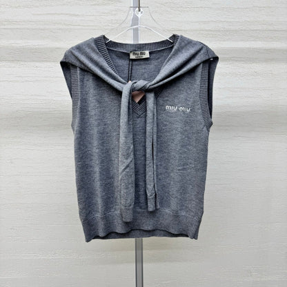 Miumiu 2026 Vest With Scarf Gray Blue Red Wool Cashmere 356954