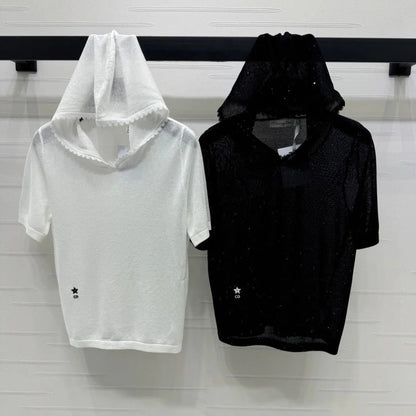 DIOR SHORT-SLEEVE LACE-KNIT HOODIE 274811