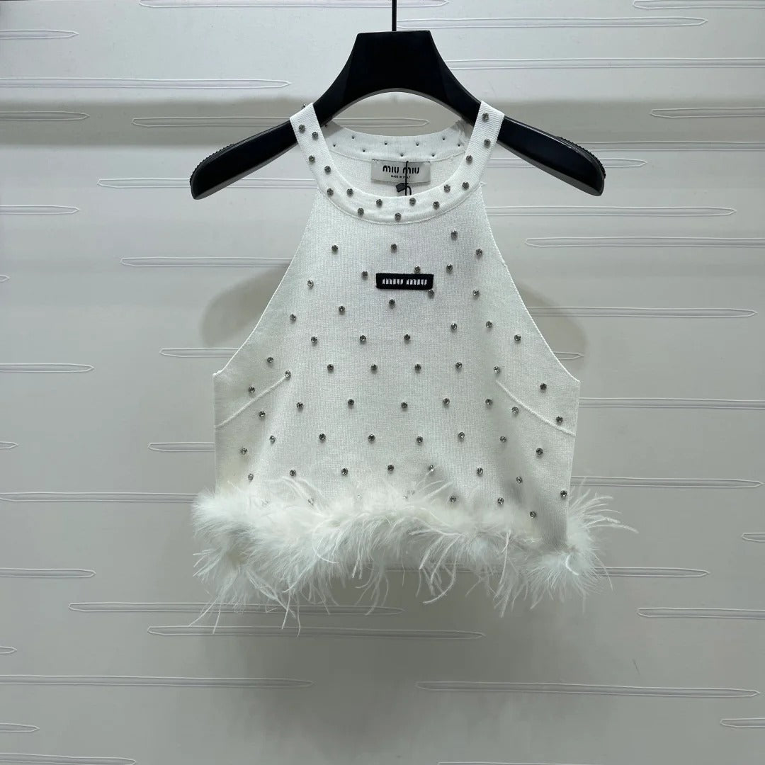 Miumiu 2026 Rhinestone Knit Vest Wool Cashmere 356496