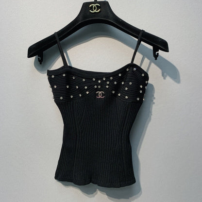 Chanel 2026 Knit Camisole White and Black Polyester Viscose