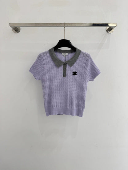 Chanel 2026 Polo Collar Short-sleeved Top Yellow and Purple Wool Polyester