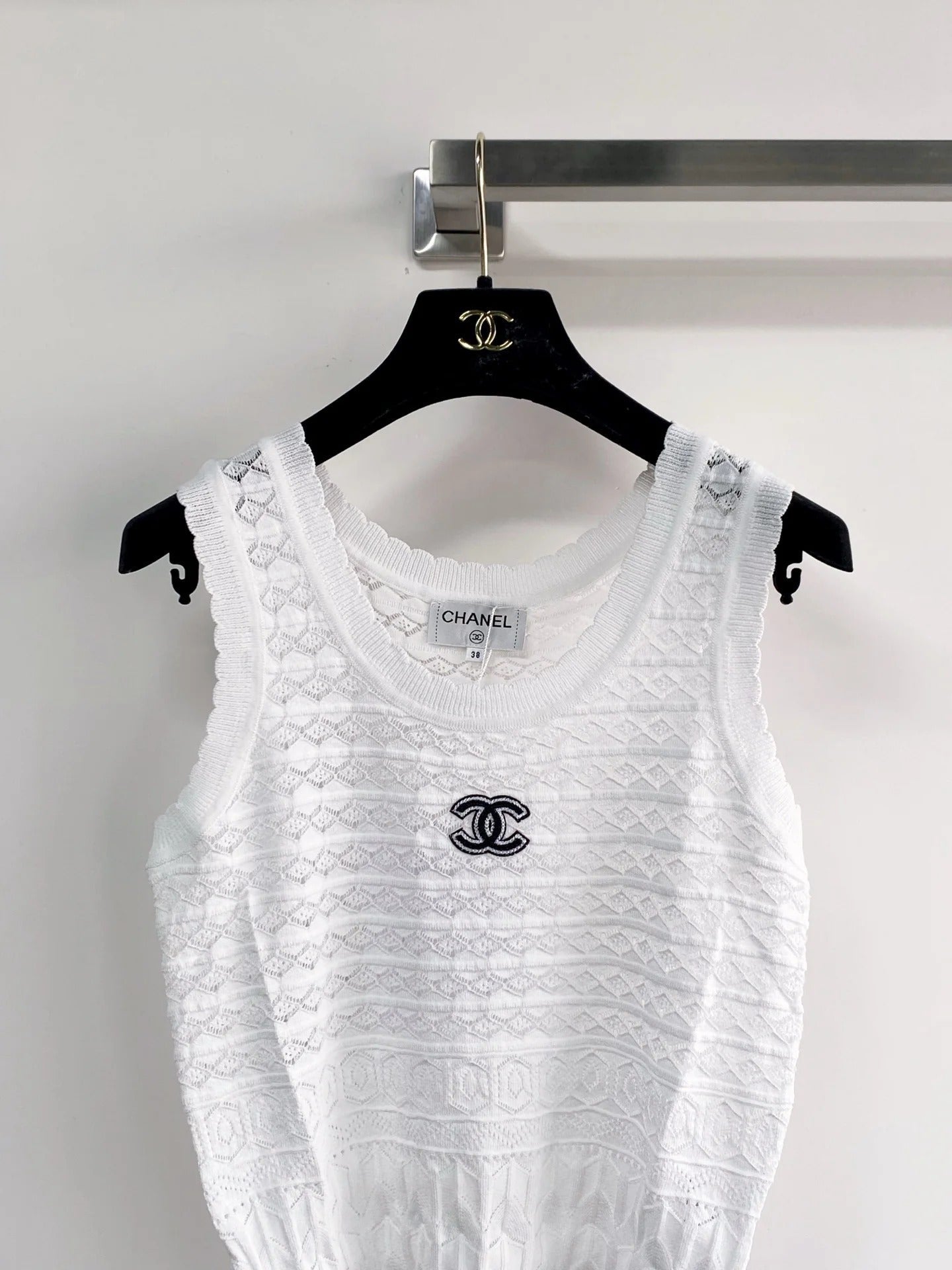 Chanel 2026 Vest White Yellow Navy Blue Wool Tencel
