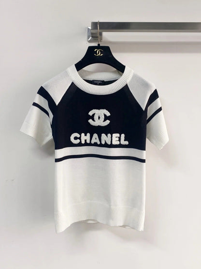 Chanel 2026 Short-Sleeve Shirt Pink Black White Wool Cashmere