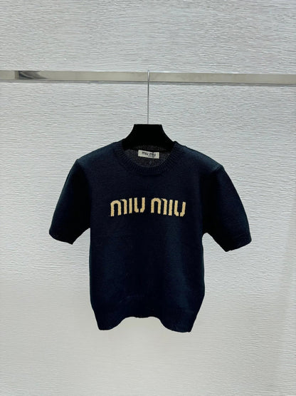 Miu Miu 2026 Short-sleeved Top White Gray Black Tencel Cotton 14171