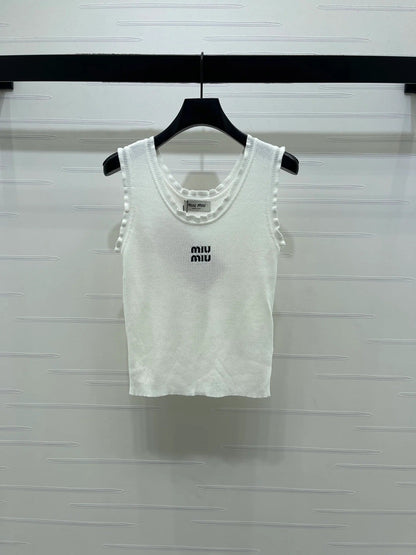 Miumiu 2026 Lace-trimmed Camisole Knit Vest Wool Tencel