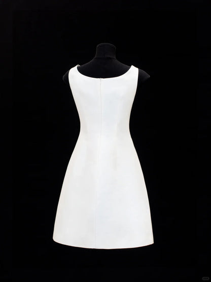 formaldressy-White exquisite and elegant fairy girl short satin homecoming dress birthday dress gh5373