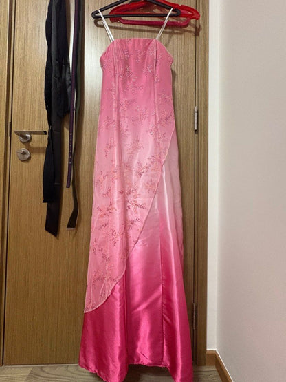 formaldressy--Pink gradient exquisite floral beading fashion long tulle prom dress graduation dress gh5522